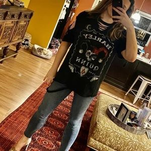 Custom Tops - Harley Quinn Custom Distressed Black Rocker Tee Custom Tops - Harley Quinn Custom Distressed Black Rocker Tee